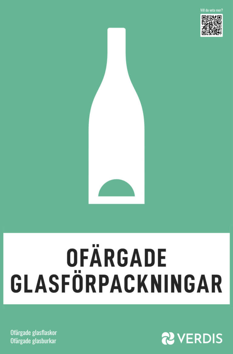 Skylt ofärgade glasförpackningar